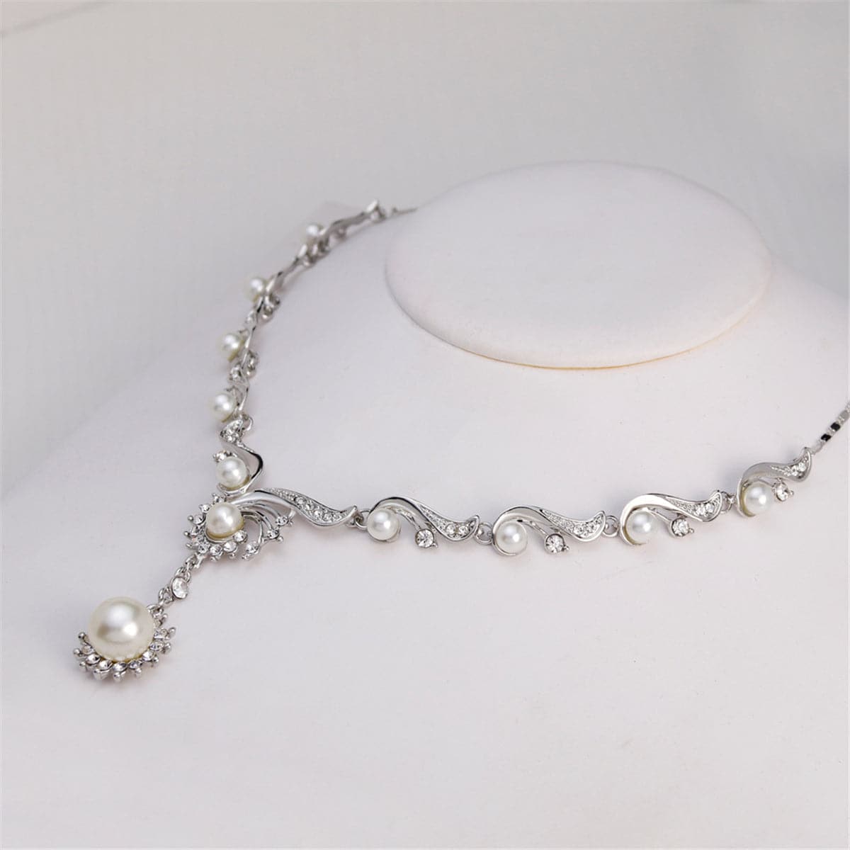 Cubic Zironia & Pearl Silver-Plated Botany Earrings & Necklace Set