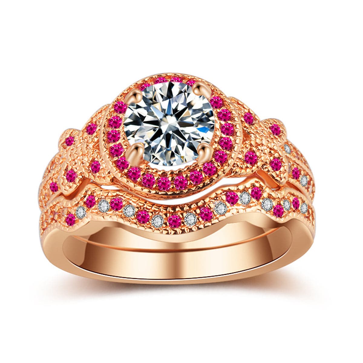 Clear Crystal & Red Cubic Zirconia Hola Ring Set
