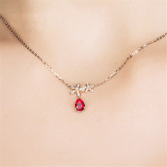 Red Crystal & Cubic Zirconia 18K Rose Gold-Plated Floral Pendant Necklace