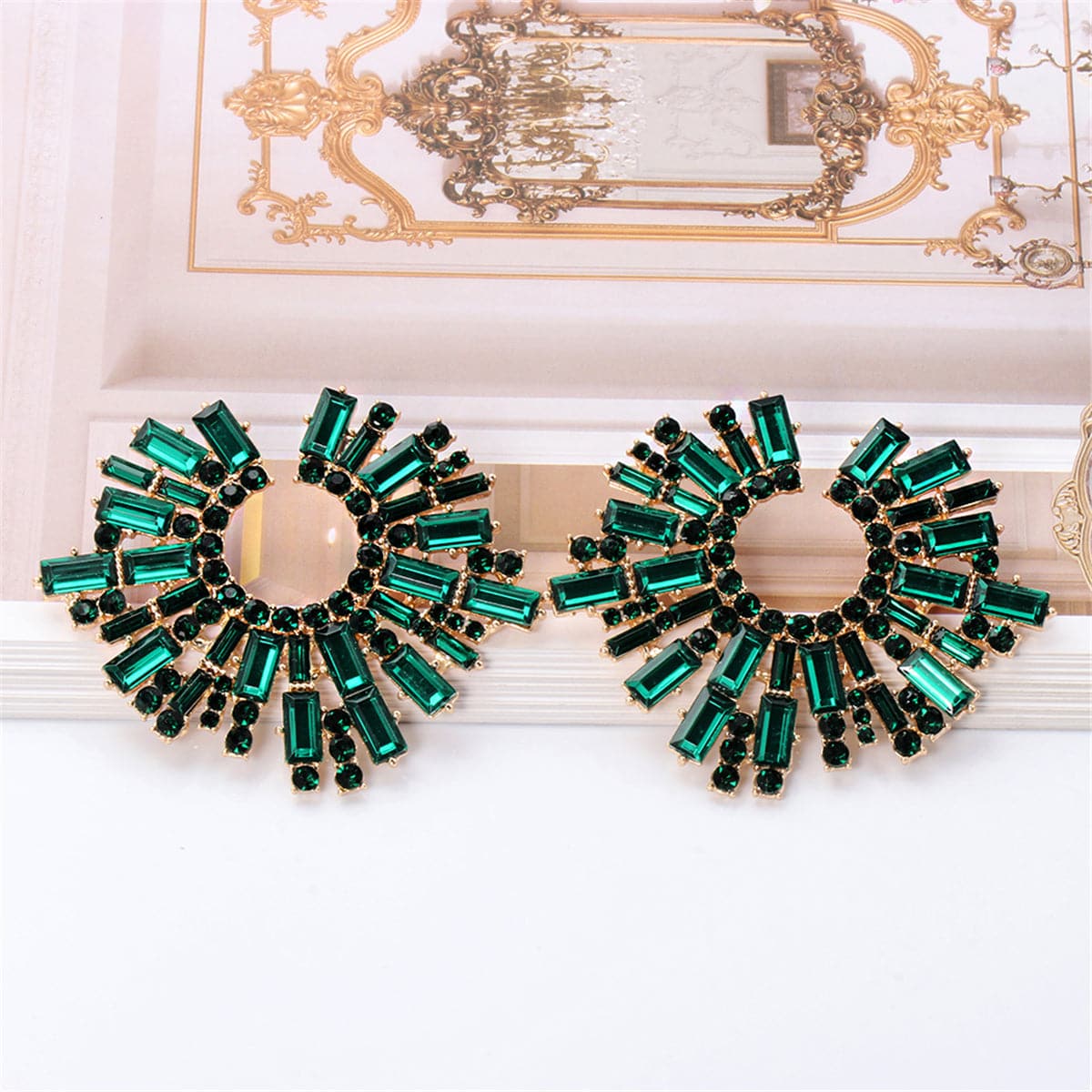 Green Cubic Zirconia & 18K Gold-Plated Hola Round Stud Earrings