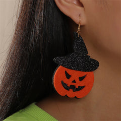 Orange Polystyrene & 18K Gold-Plated Glitter Witch Pumpkin Drop Earrings