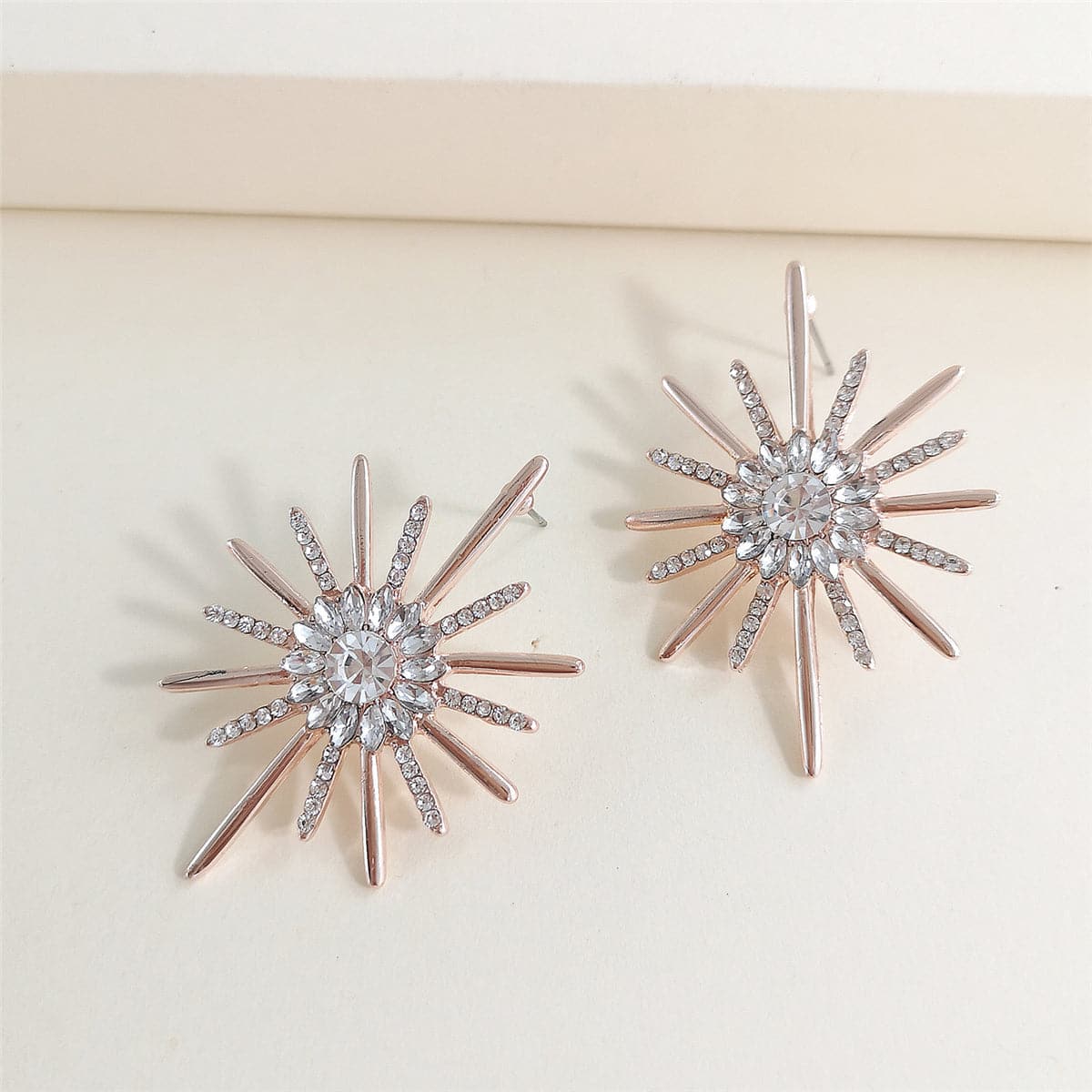 Cubic Zirconia & Crystal 18K Rose Gold-Plated Sunflower Drop Earrings