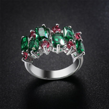 Green and Rose Pink Cubic Zirconia and Crystal Cluster Ring, statement rings for women, lifestyle look