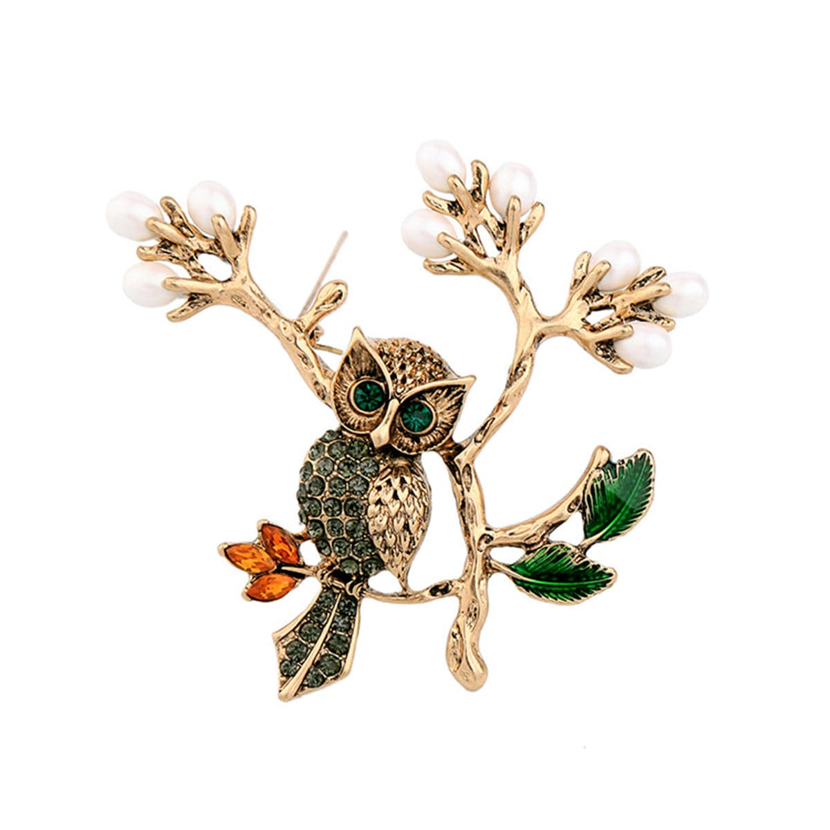 Pearl & Cubic Zirconia 18k Gold-Plated Owl Branch Brooch