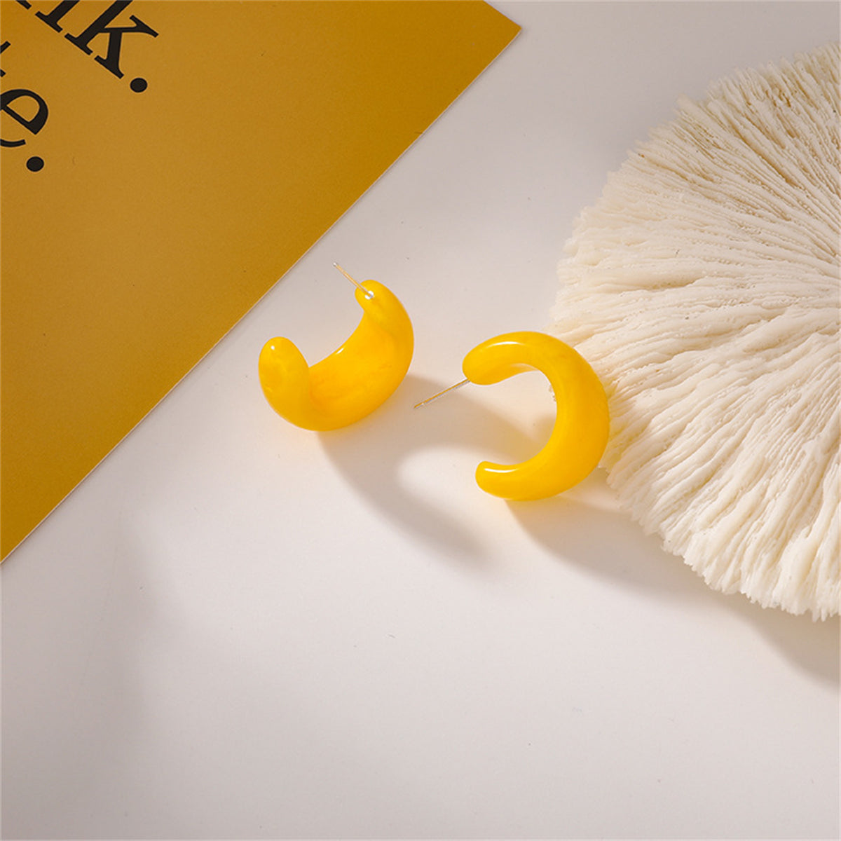 Yellow and Silver-Plated Half Hoop Earrings, elegant gift for her, side view
