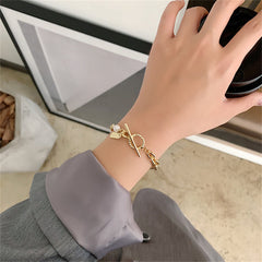 Pearl & 18K Gold-Plated Cable Chain Toggle Bracelet