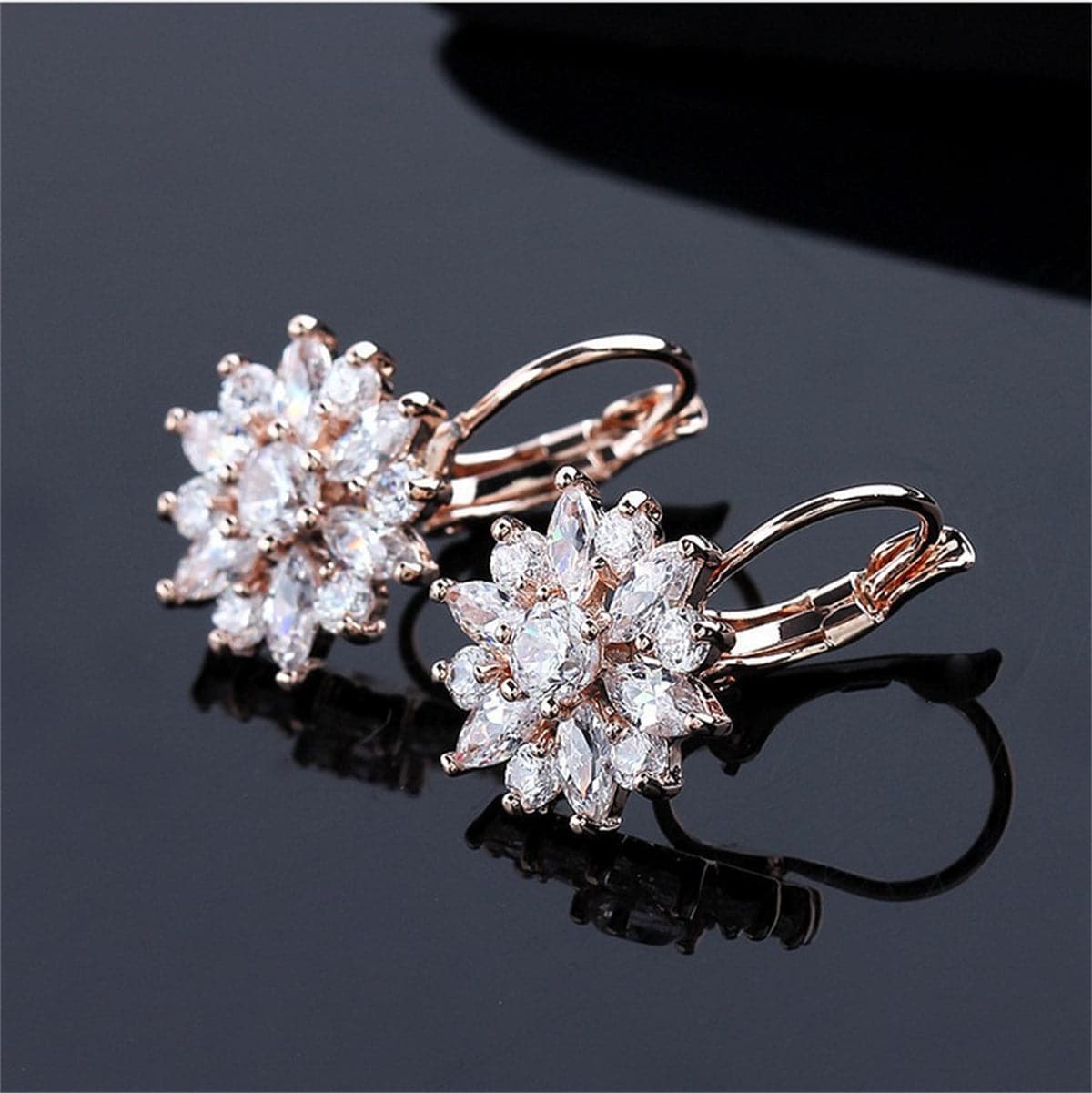 Crystal and Cubic Zirconia Snowflake Drop Earrings, drop earrings for women, dainty minimalist design, side view