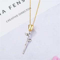 Silver-Plated & 18k Gold-Plated Rose Pendant Necklace - streetregion