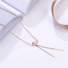 Cubic Zirconia & 18K Rose Gold-Plated Fish Bar Pendant Necklace