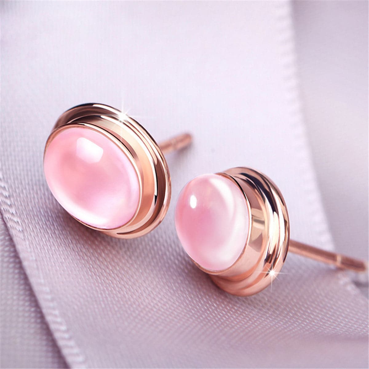 Pink Crystal & 18k Rose Gold-Plated Oval Stud Earrings - streetregion