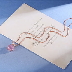 Pink Quartz & Cubic Zirconia Rabbit Pendant Necklace