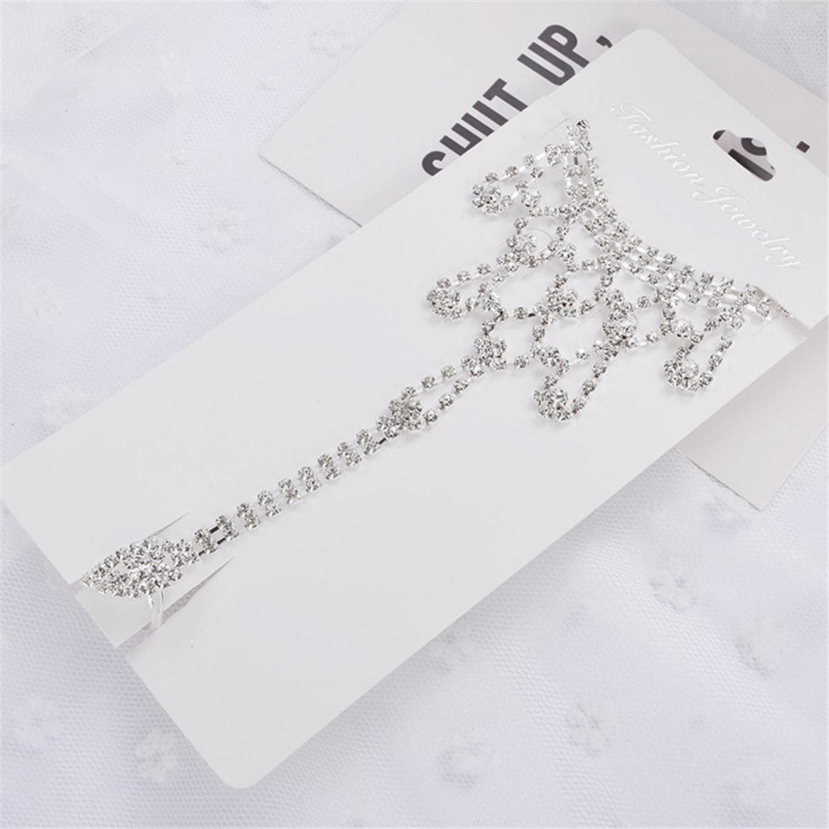 Cubic Zirconia & Silver Plated Ornate Ankle-To-Toe Ring Anklet