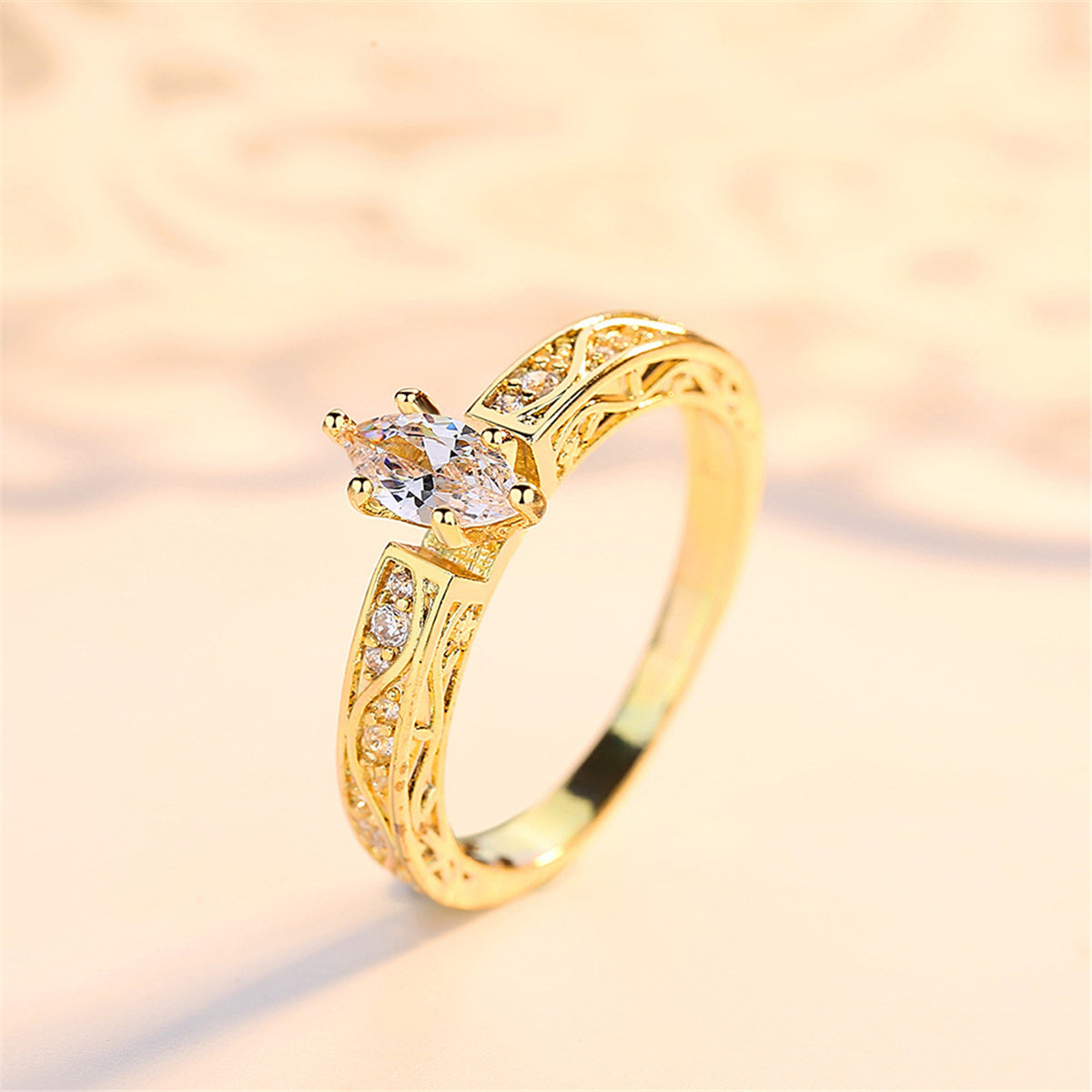 Crystal & Cubic Zirconia Pear-Cut Ring & Ornate Band