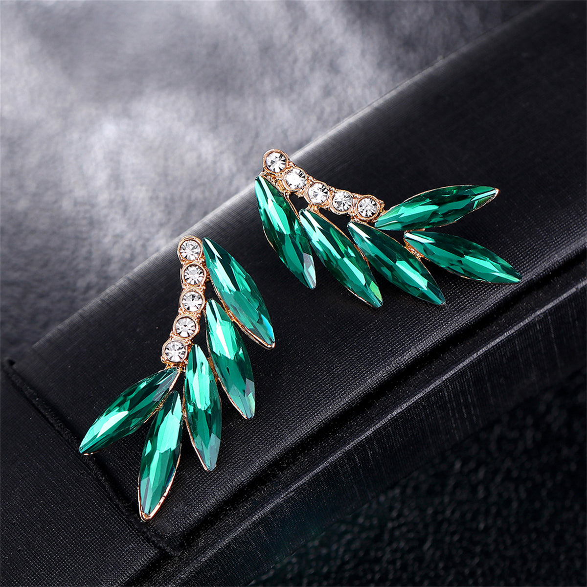 Green Crystal & Cubic Zirconia 18K Gold-Plated Leaf Ear Climbers