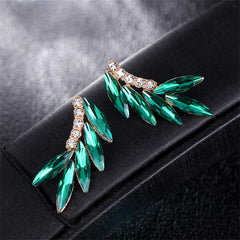Green Crystal & Cubic Zirconia 18K Gold-Plated Leaf Ear Climbers
