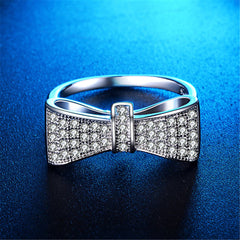 Cubic Zirconia & Silver-Plated Bow Ring