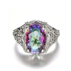 Purple Iridescent Crystal & Silvertone Oval-Cut Filigree Ring - streetregion