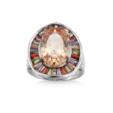 Peach Crystal & Cubic Zirconia Cocktail Ring