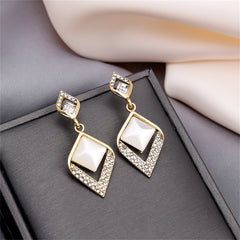 Cat Eye & Cubic Zirconia Rhombus Drop Earrings