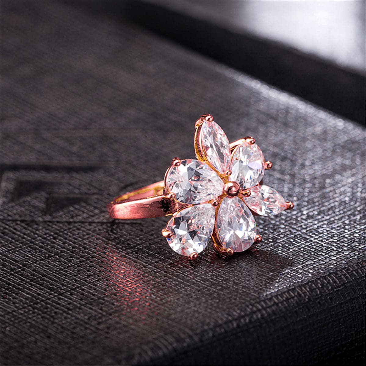 Crystal & 18K Rose Gold-Plated Floral Ring
