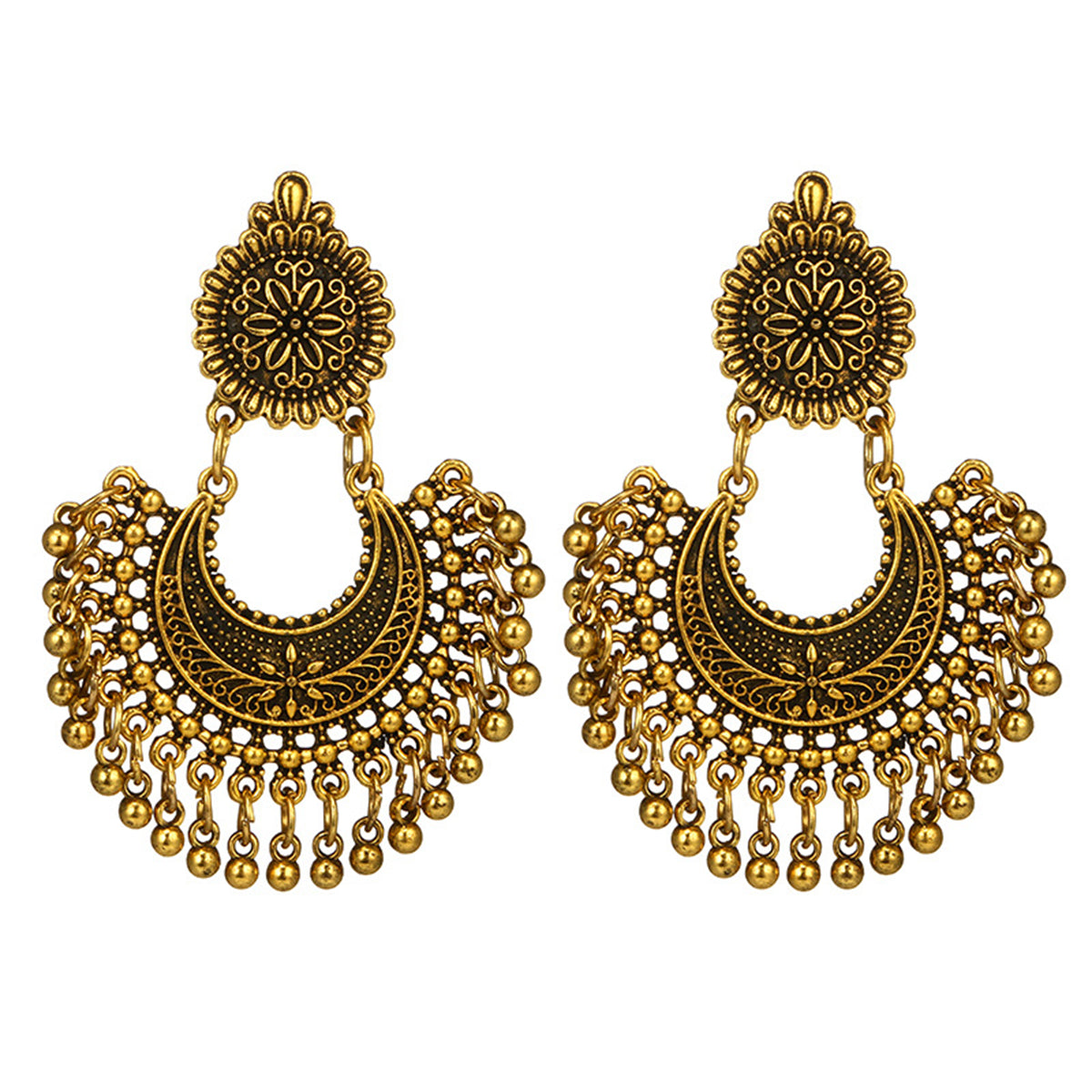 Beautifully crafted 18K gold-plated drop earrings showcasing intricate boho designs, a must-have accessory for any fashion lover.