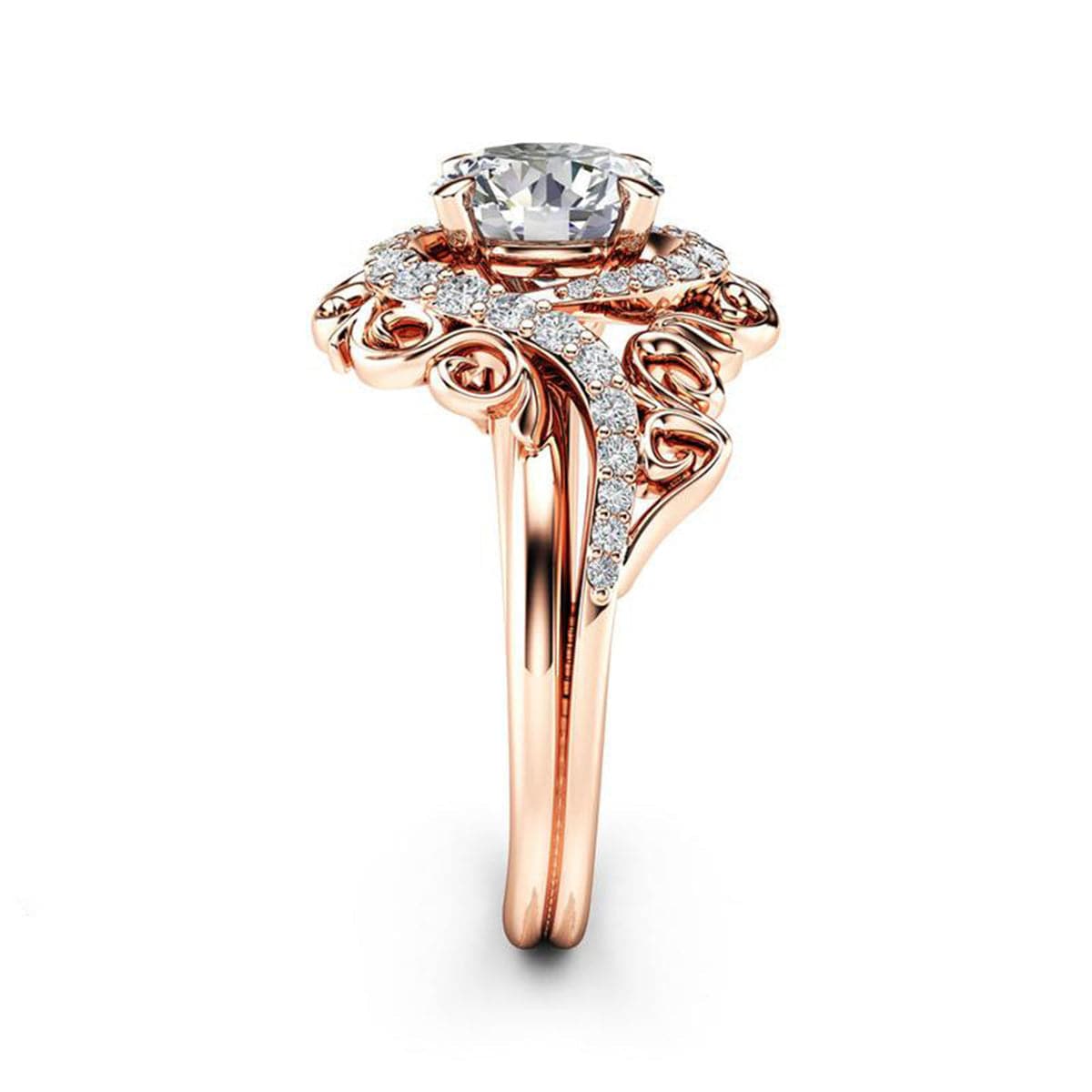 Cubic Zirconia & Crystal 18K Rose Gold-Plated Swirl Ring
