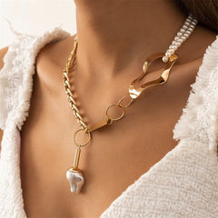 Pearl & 18K Gold-Plated Geometric Layered Necklace