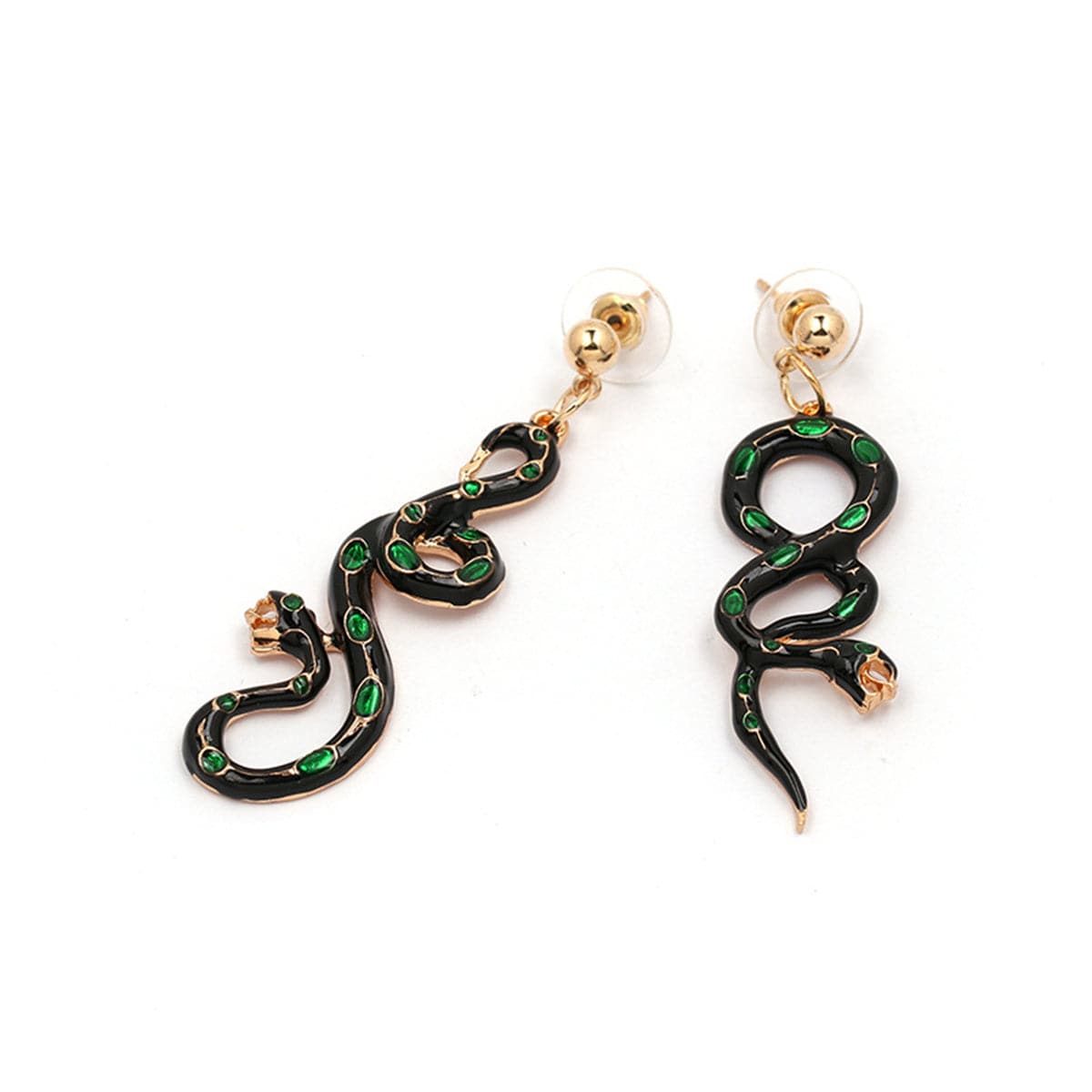 Black & Green Cubic Zirconia Snake Drop Earrings
