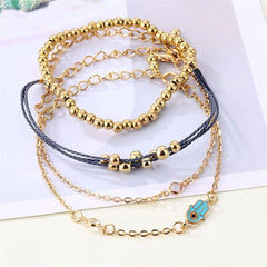 Cubic Zirconia & 18K Gold-Plated Bead Hamsa Bracelet Set