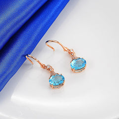 Sky Blue Crystal Oval Drop Earrings