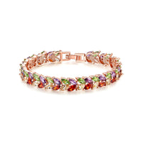 Jewel-Tone Cubic Zirconia & 18k Rose Gold-Plated Floral Bracelet - streetregion