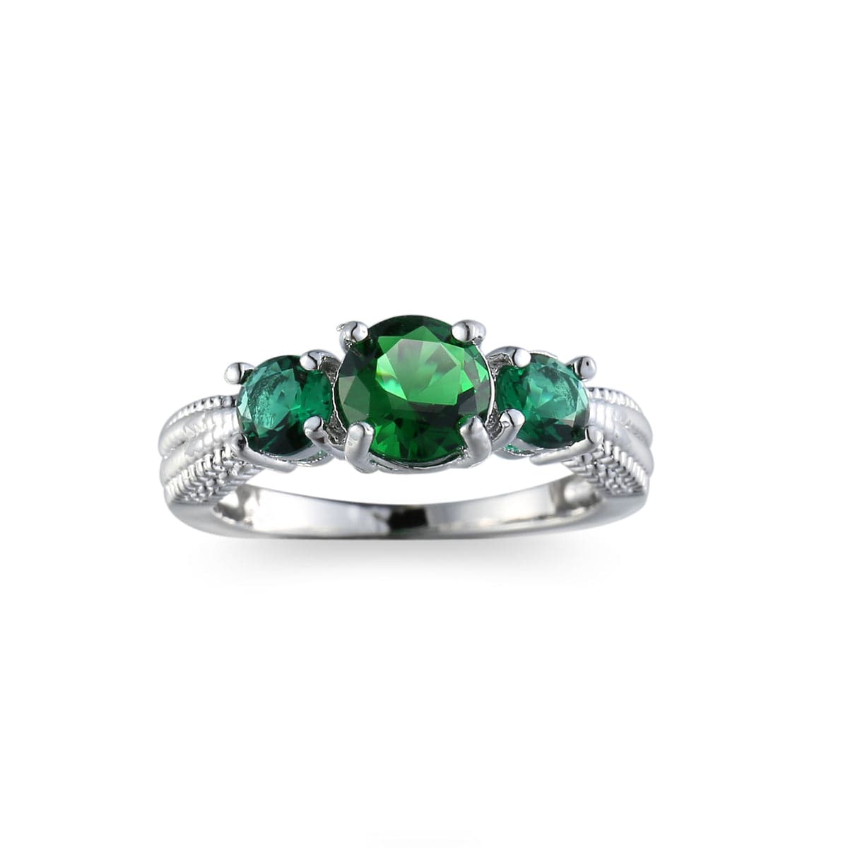 Green Crystal and Silver-Plated Oval Prong Ring, silver statement rings for women, vintage-inspired design, side view