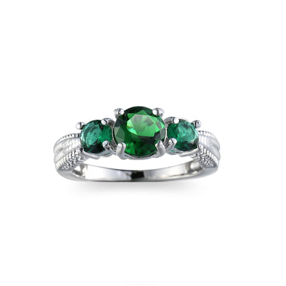 Green Crystal and Silver-Plated Oval Prong Ring, silver statement rings for women, vintage-inspired design, side view