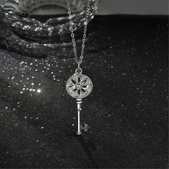 Cubic Zirconia & Silver-Plated Floral Key Pendant Necklace