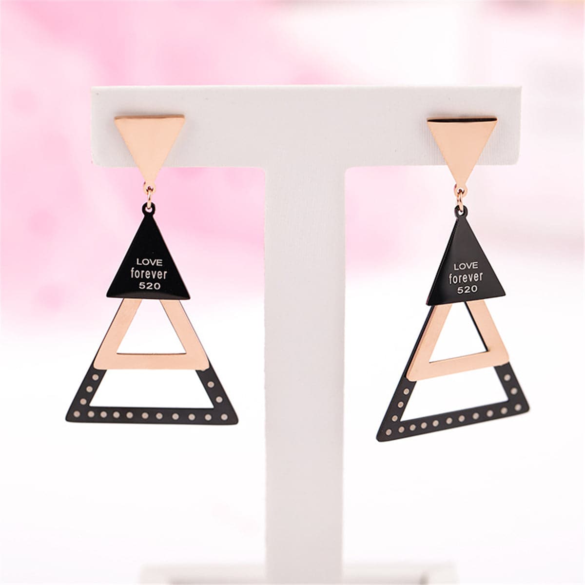 18K Rose Gold-Plated Triple Triangle Drop Earring