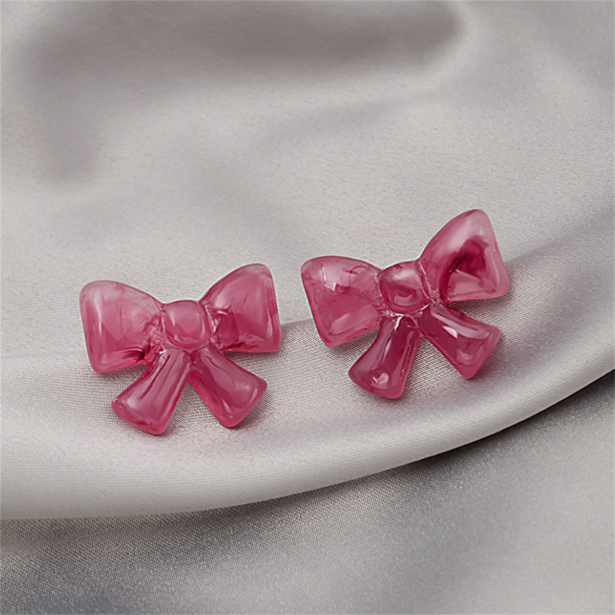 Pink & Silver-Plated Bow Stud Earrings