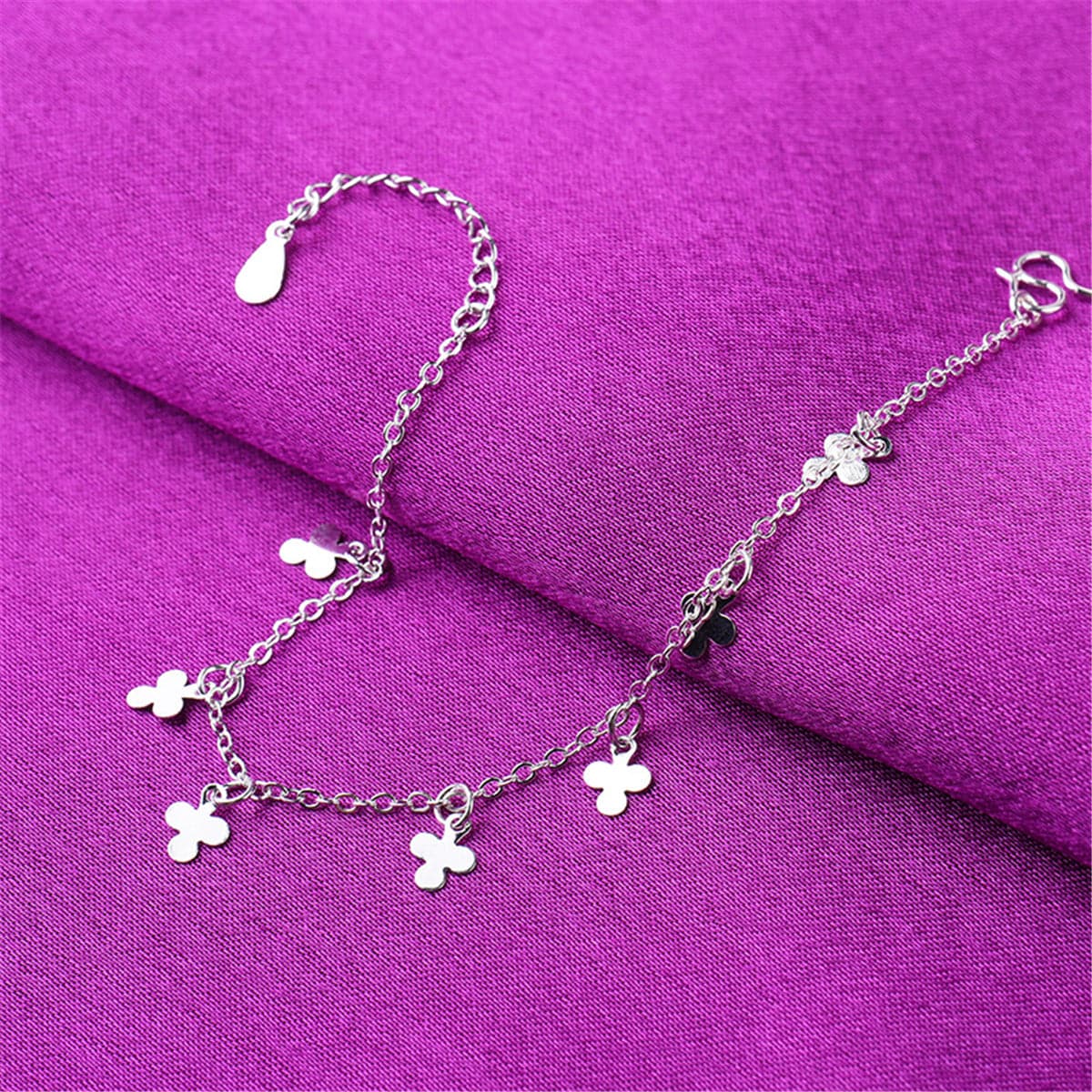 Silver-Plated Clover Charm Anklet