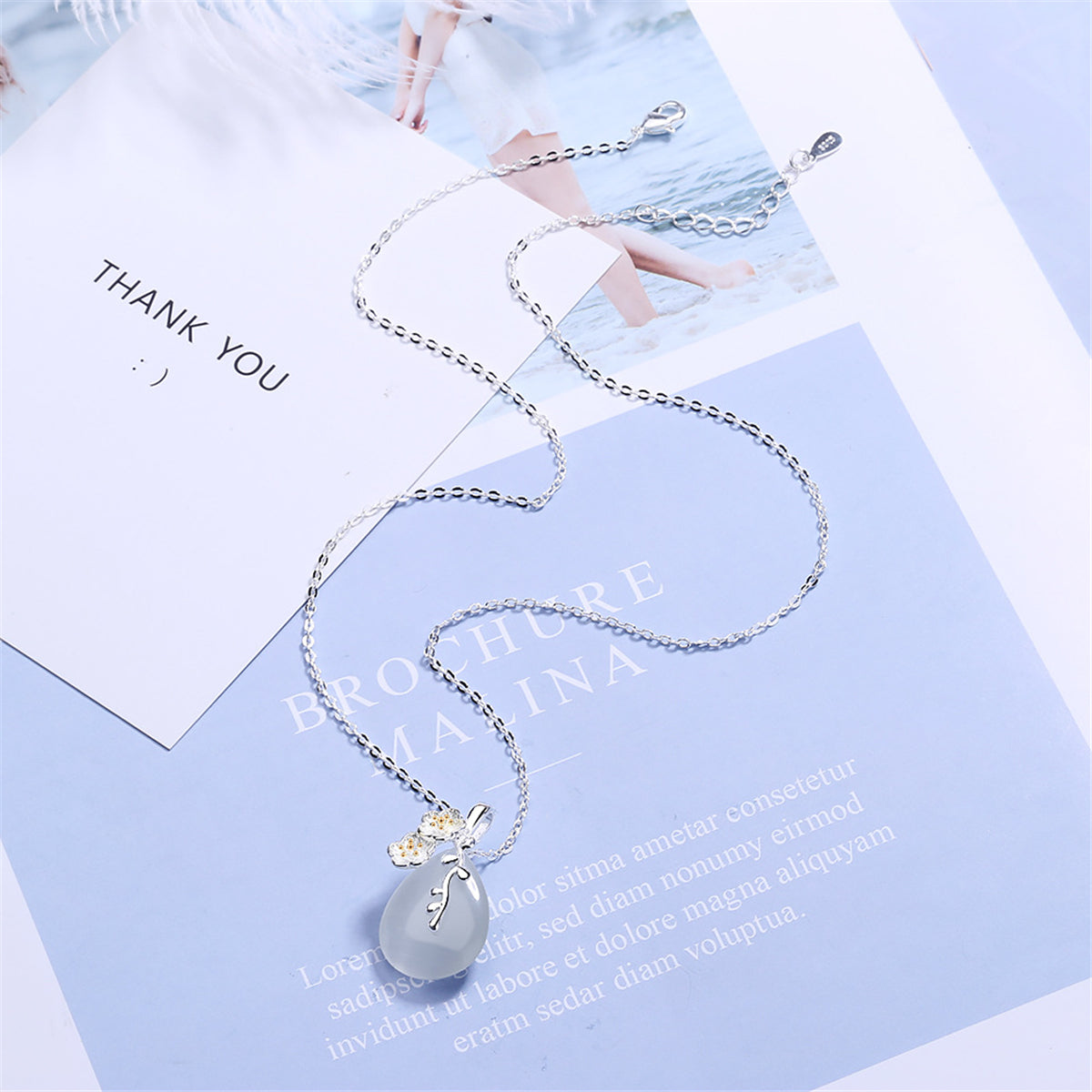 Cat Eye & Two-Tone Sakura Pendant Necklace