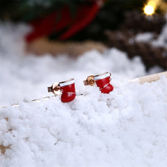 Red Enamel & 18K Rose Gold-Plated Christmas Boot Stud Earrings