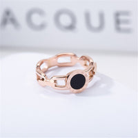 Black Shell & 18k Rose Gold-Plated Link Roman Numeral Ring
