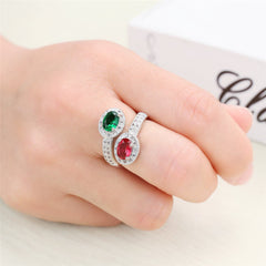 Green Pink Cubic Zirconia & Crystal Botany Bypass Ring