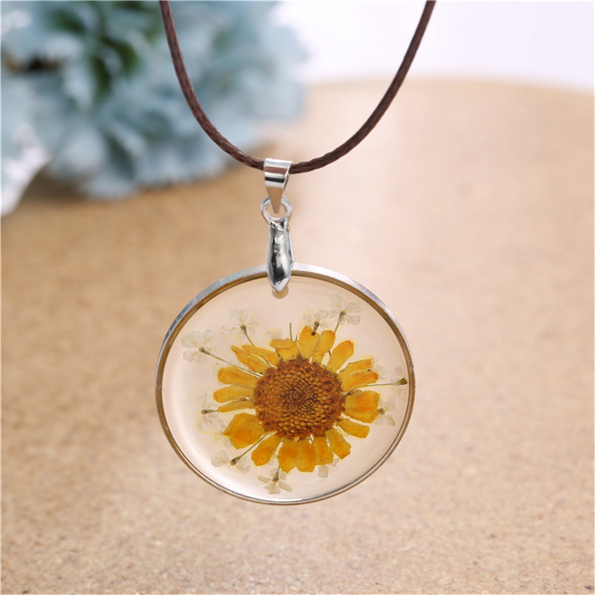 Yellow Mum Pendant Necklace, pendant necklace for women, everyday style, detail close-up