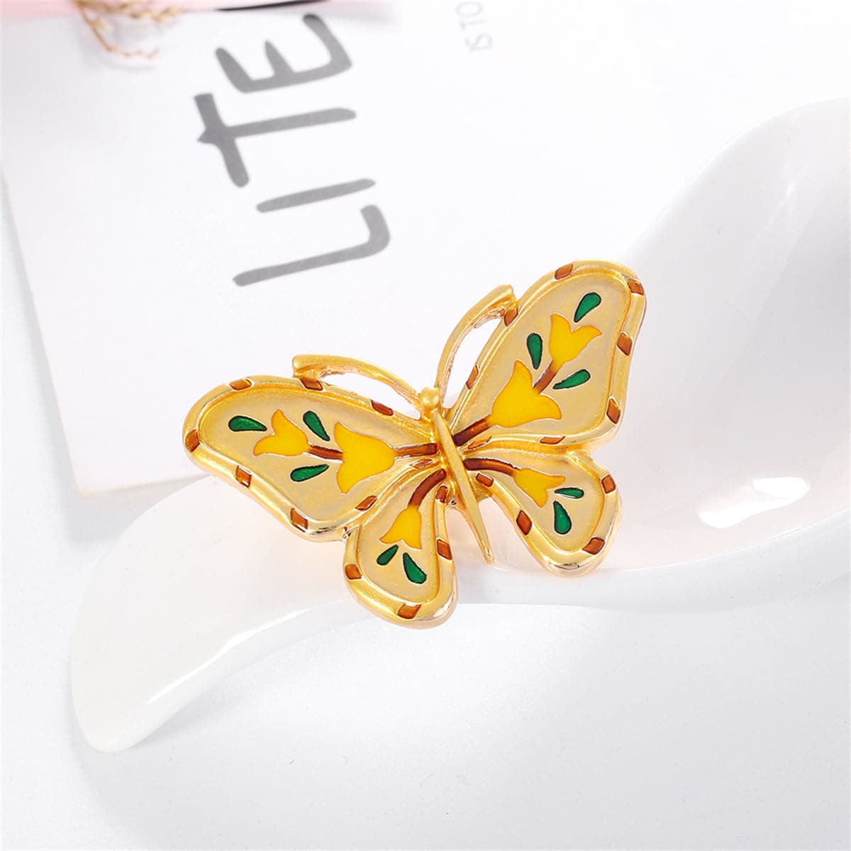 Green Enamel & 18K Gold-Plated Botany Butterfly Brooch