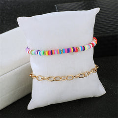 Pastel & 18K Gold-Plated Cable Chain & Beaded Anklet Set