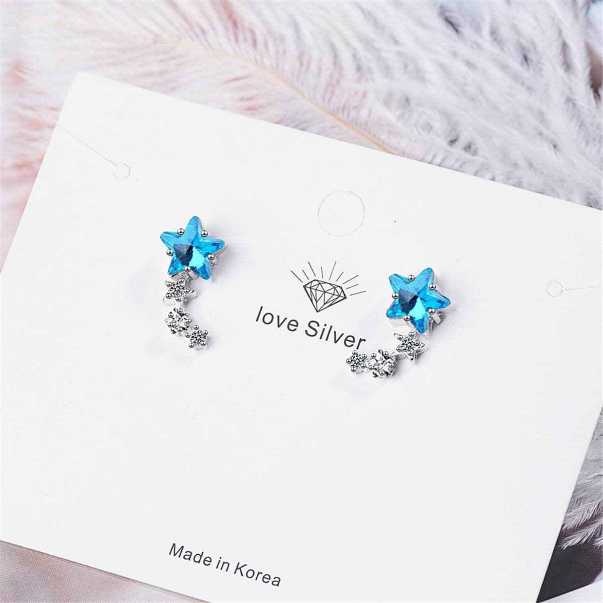 Blue Crystal & cubic zirconia Star Link Ear Climbers - streetregion