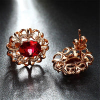 Red Crystal & Cubic Zirconia 18K Rose Gold-Plated Floral Stud Earrings