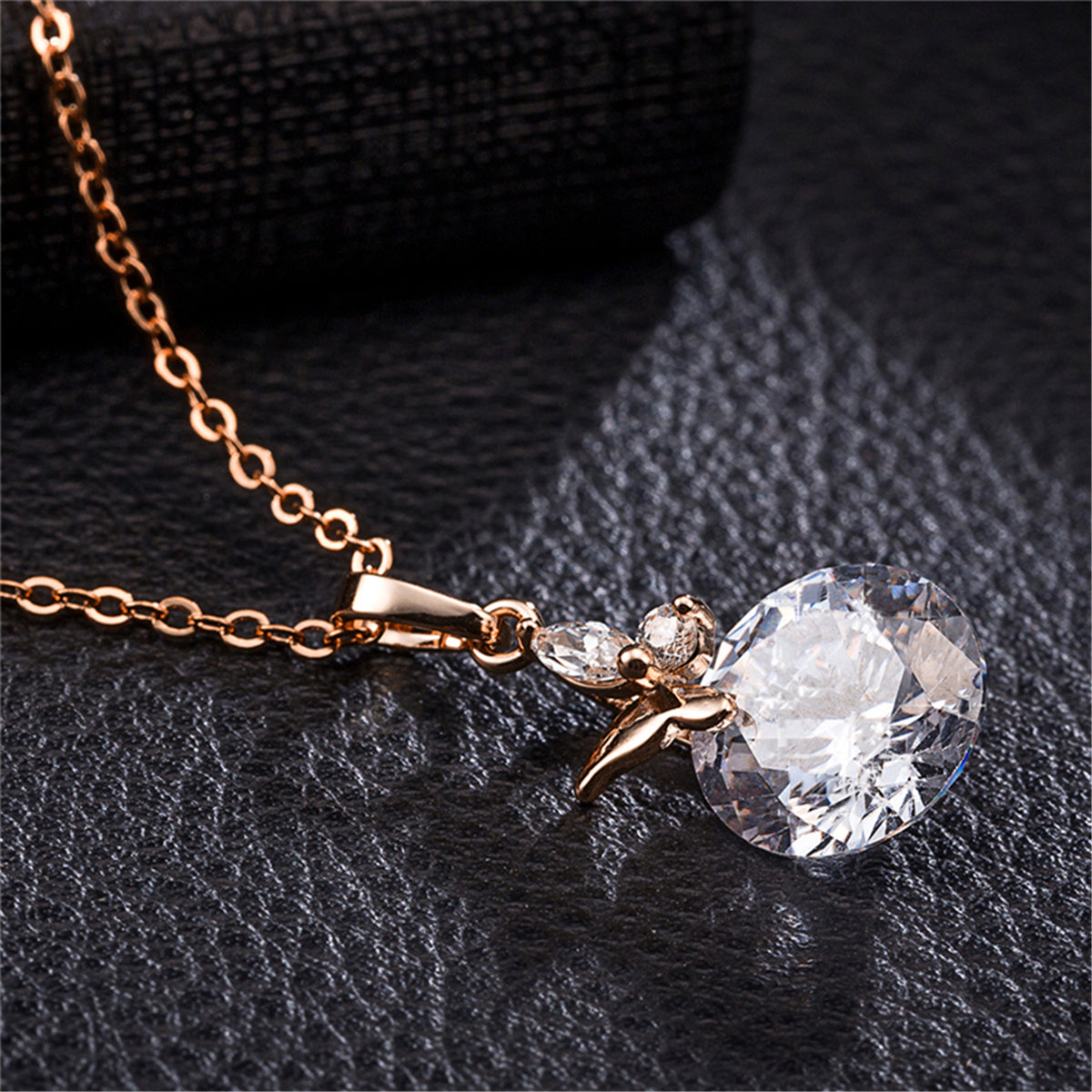 Crystal and Cubic Zirconia Butterfly Pendant Necklace, pendant necklace for women, dainty minimalist design, detail close-up