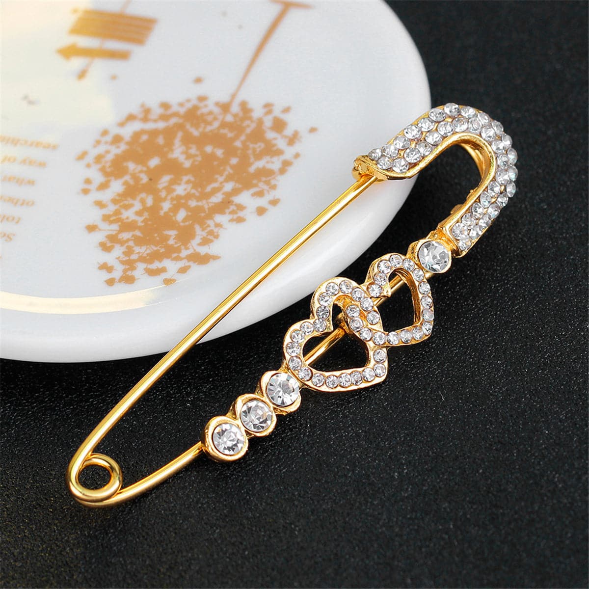 Cubic Zirconia & 18K Gold-Plated Open Heart Pin Brooch