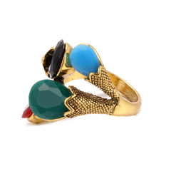 Black & 18K Gold-Plated Pear-Cut Ring