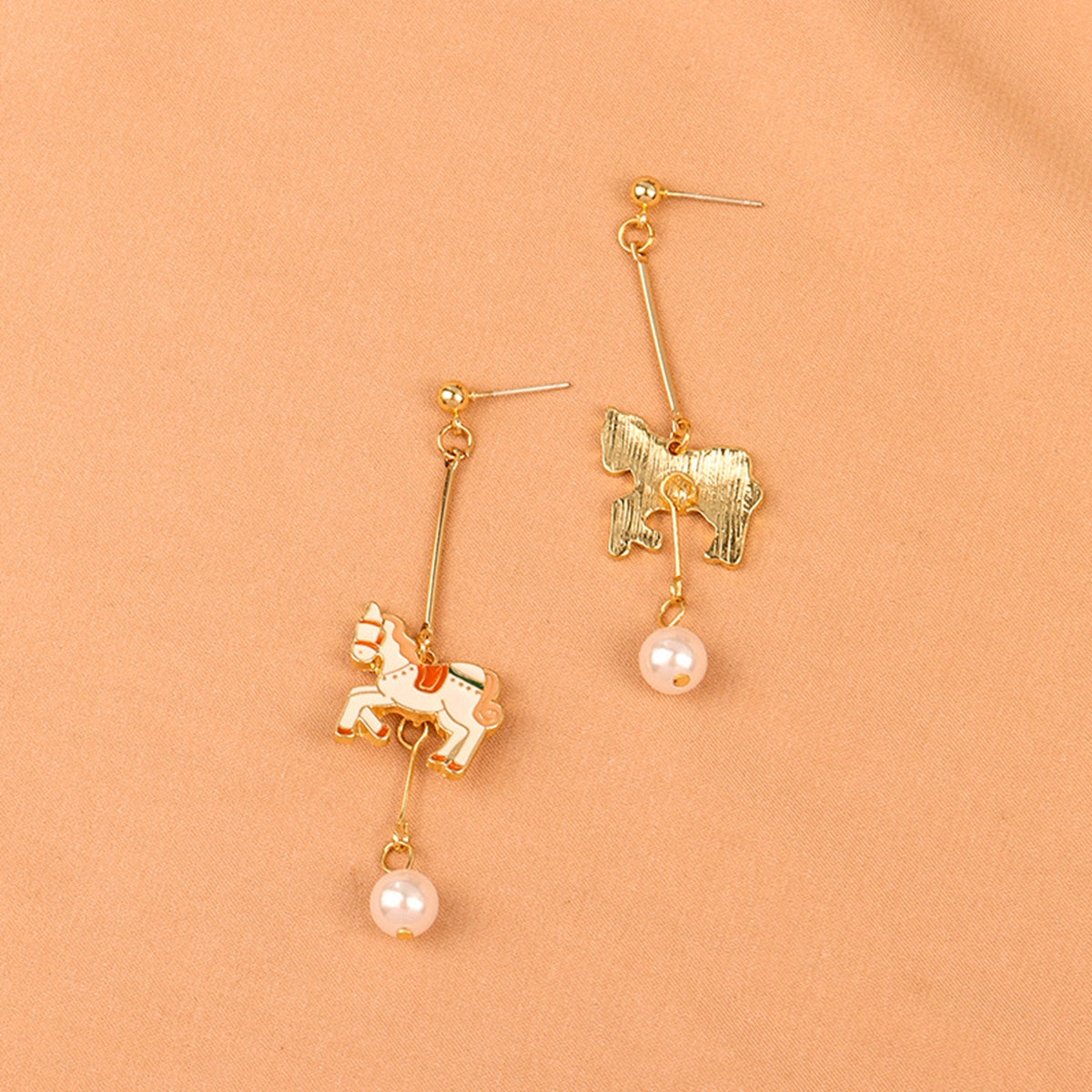 Pearl & 18K Gold-Plated Carousel Horse Drop Earrings